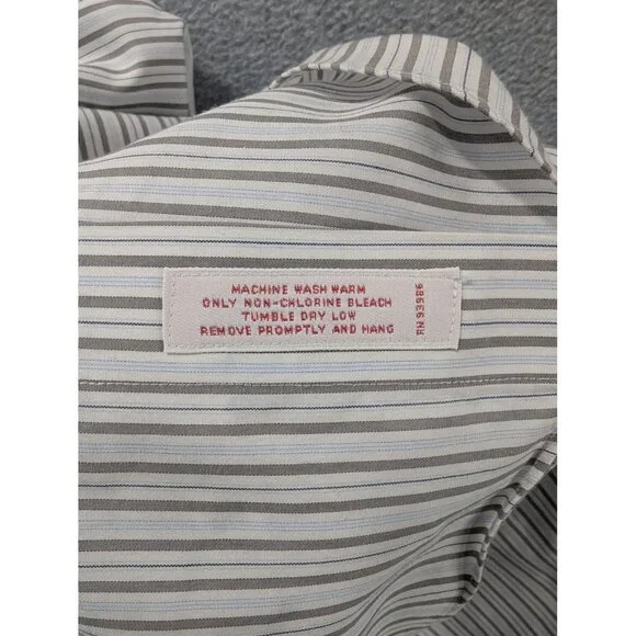 Brooks Brothers Shirt Mens 16.5 34 Blue Gray Striped Regular Fit Non Iron Supima - Picture 8 of 9